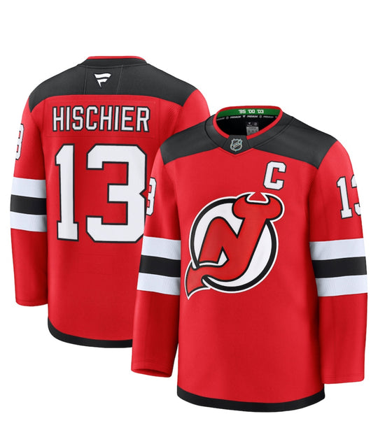 New Jersey Devils Fanatics Märkes Hemmapremiumtröja - Röd - Nico Hischier